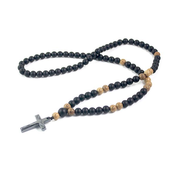 matte black and wood beads 8mm with hematite cross pendant necklace rosary mens jewelry nsn011, Silver
matte black and wood beads 8mm with hematite cross pendant necklace rosary mens jewelry nsn011, Silver