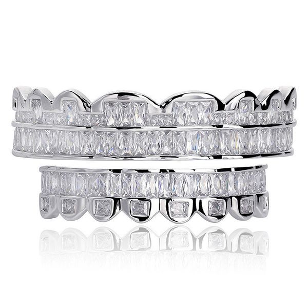 new discount baguette set teeth grillz bottom silver color grills dental mouth hip hop fashion jewelry rapper jewelry, Black