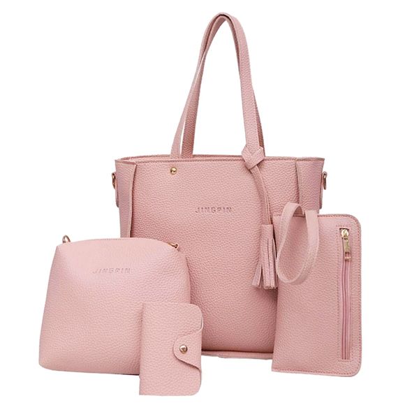 women fashion handbag shoulder bag purse leather tote bag 4 pieces (pink 
women fashion handbag shoulder bag purse leather tote bag 4 pieces (pink