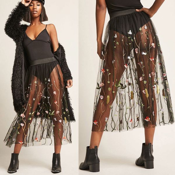 high street fashion women tulle long skirt sheer see through floral embroidered pleated high waist black midi skirt
high street fashion women tulle long skirt sheer see through floral embroidered pleated high waist black midi skirt