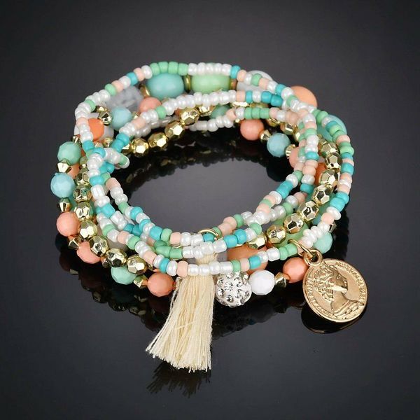 fashion bracelet fashion new women's bohemian natural stone crystal bead multi-layer coin pearl bracelet, Black
fashion bracelet fashion new women's bohemian natural stone crystal bead multi-layer coin pearl bracelet, Black