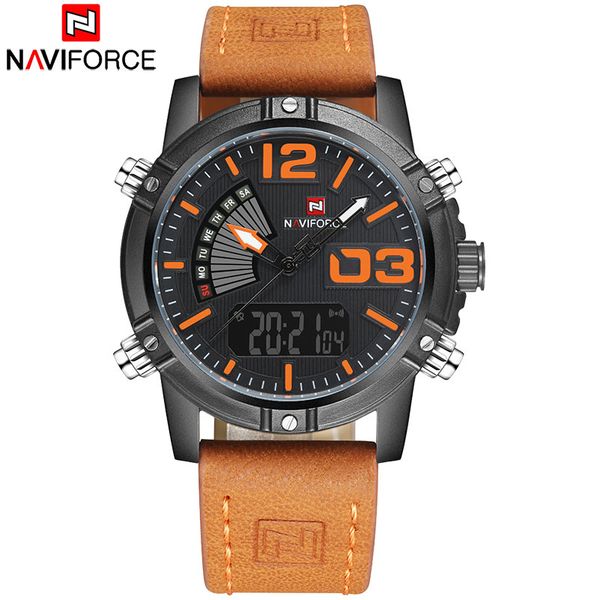 naviforce brand dual display watch men sport quartz led watches leather band analog digital wrist watches 30m waterproof clock, Slivery;brown
naviforce brand dual display watch men sport quartz led watches leather band analog digital wrist watches 30m waterproof clock, Slivery;brown