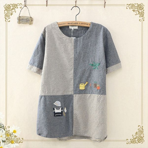 2019 summer clothes striped stitching embroidery round collar short sleeve loose clothing t-shirt clothing casual t-shirt women's wear, White
2019 summer clothes striped stitching embroidery round collar short sleeve loose clothing t-shirt clothing casual t-shirt women's wear, White