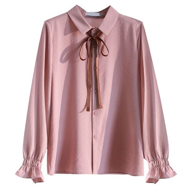 striped autumn shirt women sweet plus size butterfly sleeve bow tie turn down collar solid color single buckle blouse, White
striped autumn shirt women sweet plus size butterfly sleeve bow tie turn down collar solid color single buckle blouse, White