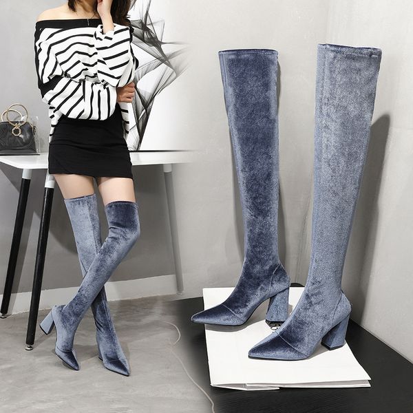 winter women over the knee boots gray velvet stretch fabric thigh high woman shoes square toe high heels long boots, Black
winter women over the knee boots gray velvet stretch fabric thigh high woman shoes square toe high heels long boots, Black