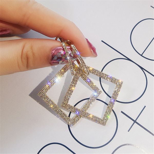fyuan shining rhinestone geometric drop earrings for women girls 2019 new bijoux gold square dangle earring party jewelry gifts, Silver