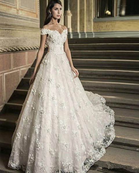 off shoulder lace a-line wedding gowns with 3d floral sweep train long lace up back vestidos de marriage vintage garden bridal dresses, White
off shoulder lace a-line wedding gowns with 3d floral sweep train long lace up back vestidos de marriage vintage garden bridal dresses, White