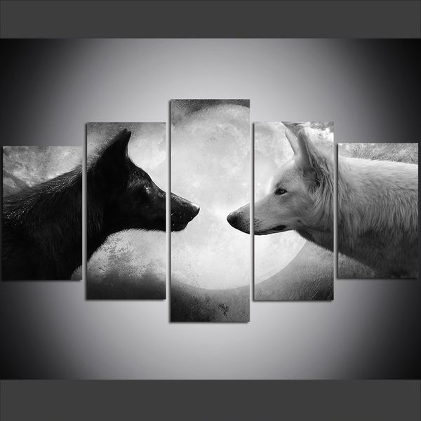 5 piece large size canvas wall art pictures creative white and black wolf art print oil painting for living room
5 piece large size canvas wall art pictures creative white and black wolf art print oil painting for living room