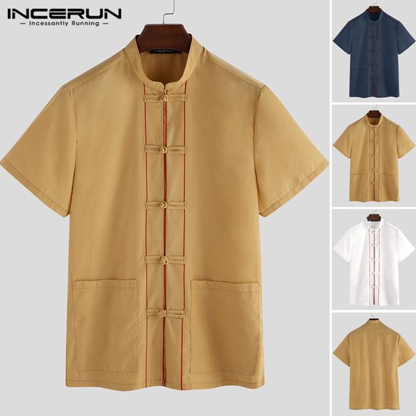 men's casual shirts incerun men shirt chinese style solid color short sleeve button elegant suit stand collar pockets man summer vintag, White;black
men's casual shirts incerun men shirt chinese style solid color short sleeve button elegant suit stand collar pockets man summer vintag, White;black
