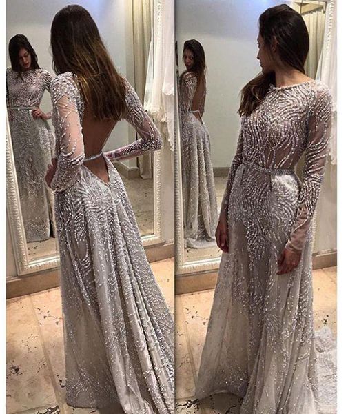 tulle 2019 full sleeves evening dresses open back transparent women formal party dress beadings, White;black
tulle 2019 full sleeves evening dresses open back transparent women formal party dress beadings, White;black