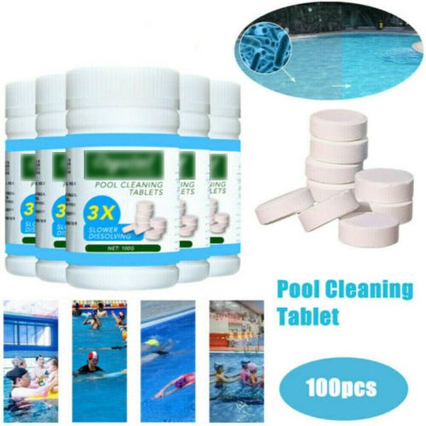 100pcs Clarifier Tub Spa Chlorine Tablets Algaecide Swimming Pool Water Cleaning Non Toxic Effervescent Outdoor Tablets