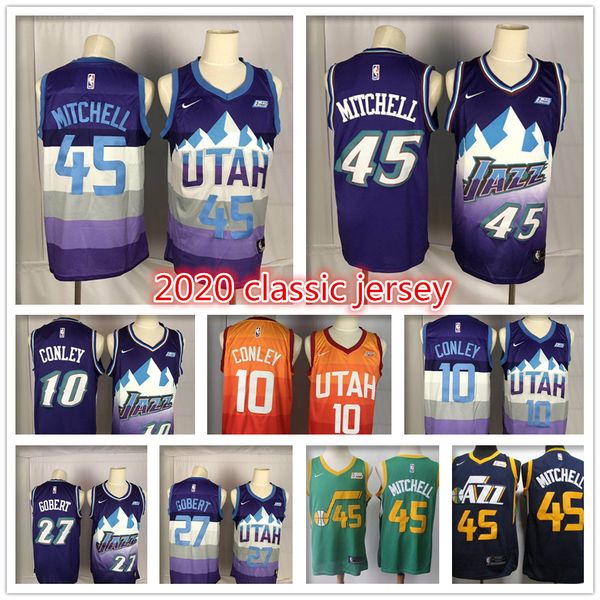 

men's utah donovan 45 mitchell jazzes jersey mike 10 conley john 12 stockton karl 32 malone rudy 27 gobert basketball jerseys, Black;blue