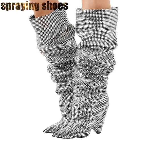 crystal thigh high boots women spike heels runway party shoes slouchy high riding boots ladies over the knee, Black
crystal thigh high boots women spike heels runway party shoes slouchy high riding boots ladies over the knee, Black
