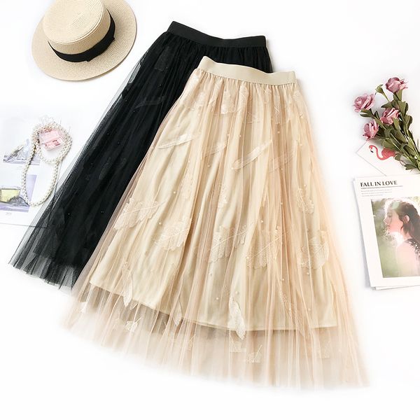 beading fairy mesh skirt women girls casual solid a-line embroidery high waist long section feather femme clothes spring autumn, Black
beading fairy mesh skirt women girls casual solid a-line embroidery high waist long section feather femme clothes spring autumn, Black