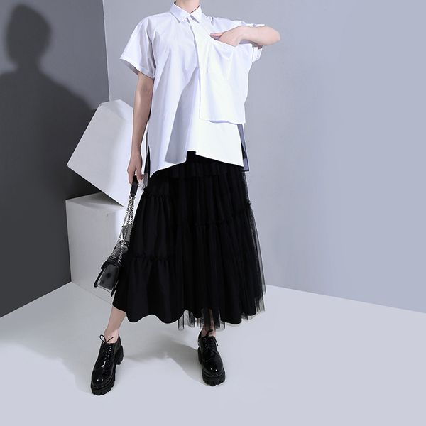 women's blouses & shirts 2021 summer wild women irregular short-sleeved shirt, White