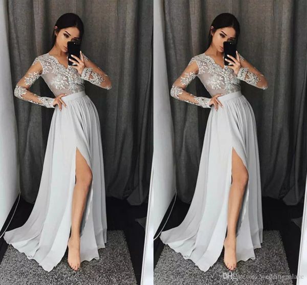 deep v-neck long sleeve evening dresses prom dresses lace side split chiffon formal evening gowns vestido de noche, Black;red
deep v-neck long sleeve evening dresses prom dresses lace side split chiffon formal evening gowns vestido de noche, Black;red