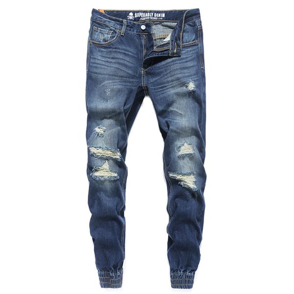 Fashion Streetwear Mens Jeans Blue Color Frayed Hole Ripped Jeans Men Jogger Pants Slim Fit Leg Open Ankle Banded Trousers
Fashion Streetwear Mens Jeans Blue Color Frayed Hole Ripped Jeans Men Jogger Pants Slim Fit Leg Open Ankle Banded Trousers
