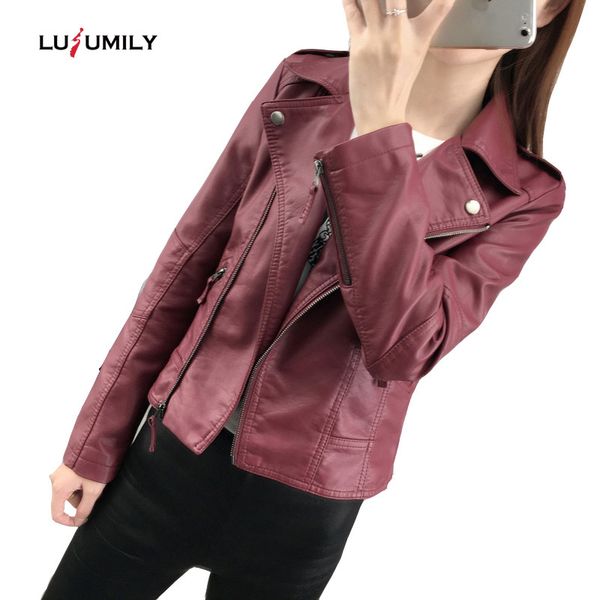 women's leather & faux lusumily motorcycle pu jacket women rivet coats vintage short paragraph lapel coat mujer zipper slim basic jacke, Black
women's leather & faux lusumily motorcycle pu jacket women rivet coats vintage short paragraph lapel coat mujer zipper slim basic jacke, Black