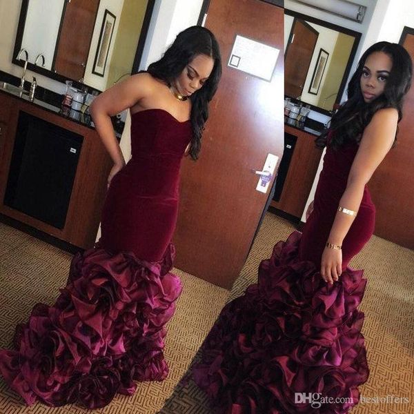 2019 african burgundy mermaid prom dresses long 3d rose floral flowers tiered sweetheart plus size eveing gowns ruffles velvet, Black
2019 african burgundy mermaid prom dresses long 3d rose floral flowers tiered sweetheart plus size eveing gowns ruffles velvet, Black