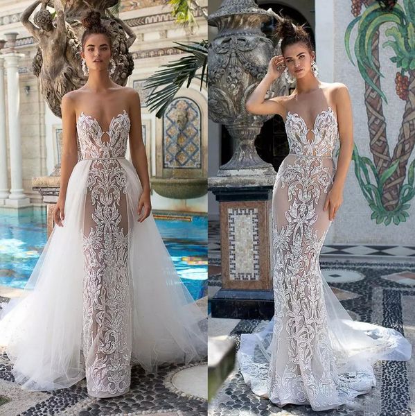 2019 berta lace backless beach wedding dresses with detachable train beaded bohemian bridal gowns mermaid bateau neck boho vestido de novia, White
2019 berta lace backless beach wedding dresses with detachable train beaded bohemian bridal gowns mermaid bateau neck boho vestido de novia, White