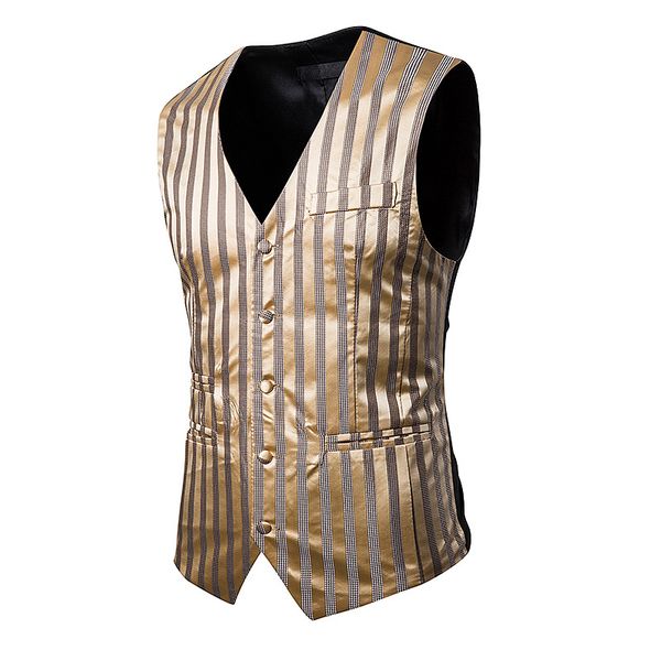 2019 men fashion gold stripe slim breasted dress vest stage performances gentleman tuxedo blazers suit vest sleeveless jacket, Black;white
2019 men fashion gold stripe slim breasted dress vest stage performances gentleman tuxedo blazers suit vest sleeveless jacket, Black;white