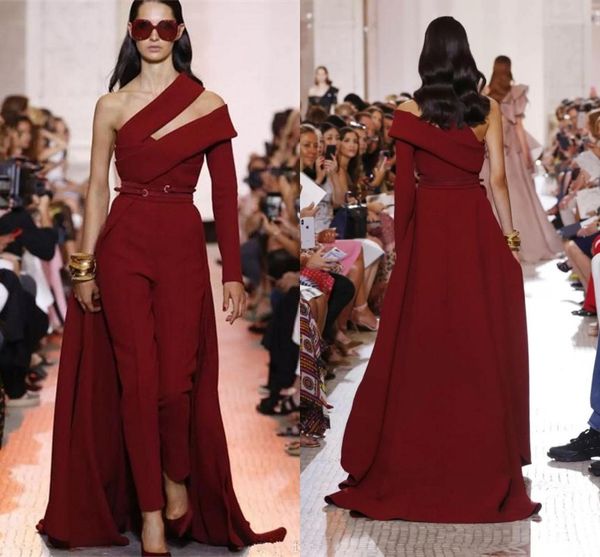 2020 burgundy prom dresses women jumpsuits with overskirt one shoulder long sleeve satin custom made formal gowns, Black
2020 burgundy prom dresses women jumpsuits with overskirt one shoulder long sleeve satin custom made formal gowns, Black