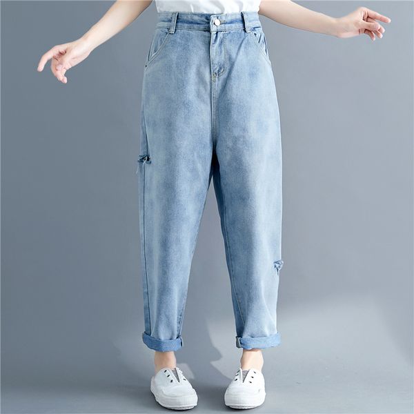 johnature 2019 fashion casual loose jeans pants for women summer new korean mid waist hole zippers harem ankle-length pants, Blue
johnature 2019 fashion casual loose jeans pants for women summer new korean mid waist hole zippers harem ankle-length pants, Blue