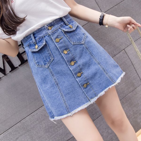 a-line button empire waist female mini skirts preppy style denim solid blue woman skirts, Black
a-line button empire waist female mini skirts preppy style denim solid blue woman skirts, Black