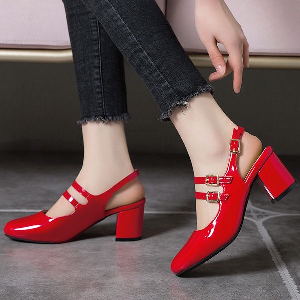 rimocy fashion double buckle square heels women sandals 2020 red patent leather female wedding shoes square toe sandalias, Black
rimocy fashion double buckle square heels women sandals 2020 red patent leather female wedding shoes square toe sandalias, Black