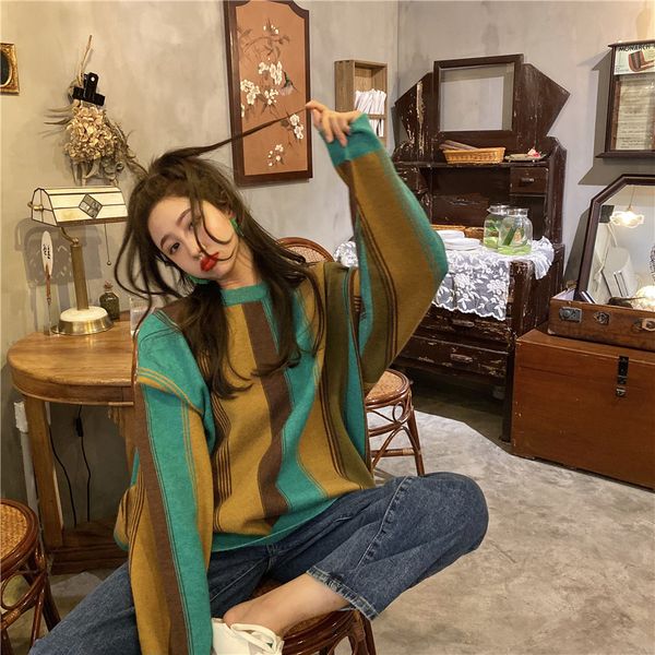 casual long sleeve o-neck knitted loose striped women pullovers new spring autumn vetement femme women's clothing sweaters
casual long sleeve o-neck knitted loose striped women pullovers new spring autumn vetement femme women's clothing sweaters