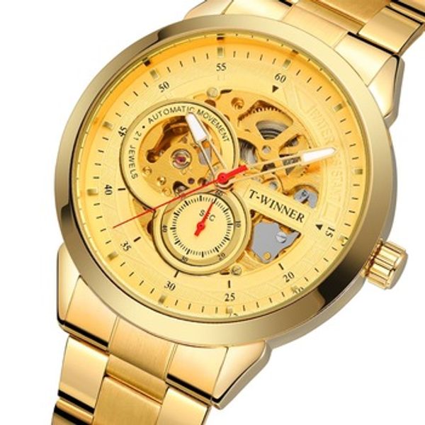men'luxury automatic analog mechanical wristatch with stainless steel bracelet skeleton clock gift relogio masculino, Slivery;brown
men'luxury automatic analog mechanical wristatch with stainless steel bracelet skeleton clock gift relogio masculino, Slivery;brown