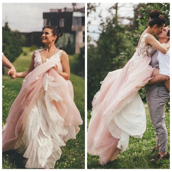 see through jewel neck romantic wedding dresses ruffle lace appliques pink wedding dress tulle country wedding dresses with sheer back, White
see through jewel neck romantic wedding dresses ruffle lace appliques pink wedding dress tulle country wedding dresses with sheer back, White
