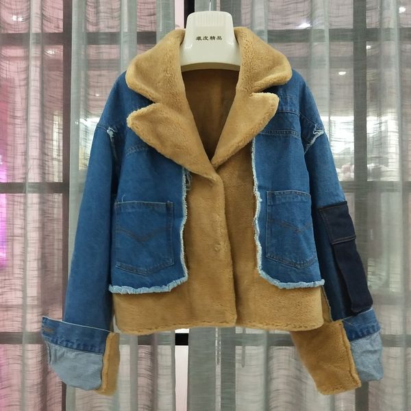 2019new brand 100%real wool coat winter clothes women denim jacket imitation suede linner real sheep fur parka turn-down collar, Black
2019new brand 100%real wool coat winter clothes women denim jacket imitation suede linner real sheep fur parka turn-down collar, Black