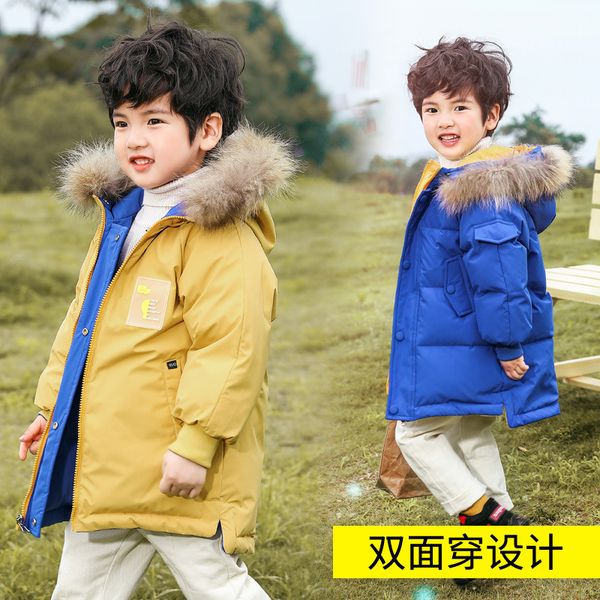 2020 new boy children long section of thick down jacket collar nagymaros korean jacket, Blue;gray 
2020 new boy children long section of thick down jacket collar nagymaros korean jacket, Blue;gray