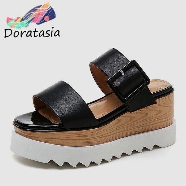 doratasia new genuine leather shoes belt buckle ladies wedges high heels flat platform shoes woman casual party summer slippers, Black
doratasia new genuine leather shoes belt buckle ladies wedges high heels flat platform shoes woman casual party summer slippers, Black