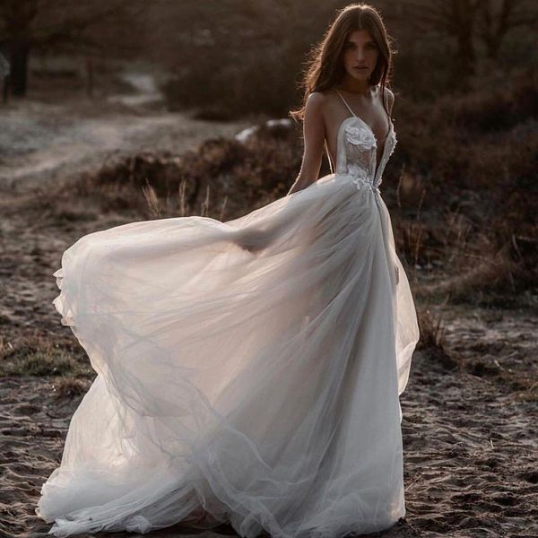 robes de mariée bohème wedding dresses spaghetti appliqued tulle bohemian bridal gowns sweep train wedding dress cheap, White
robes de mariée bohème wedding dresses spaghetti appliqued tulle bohemian bridal gowns sweep train wedding dress cheap, White
