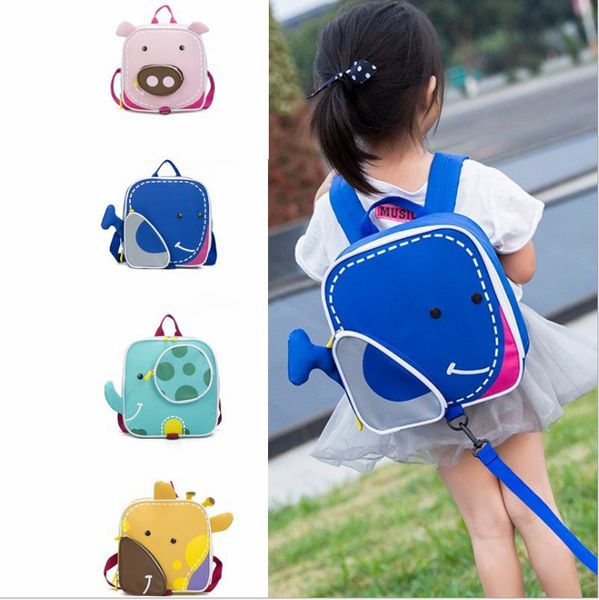 Cartoon Animal Backpack Kindergarten Kids Boys Girls Waterproof Backpacks Cute Deer Elephant Whale Pig Anti-missing Schoolbag
