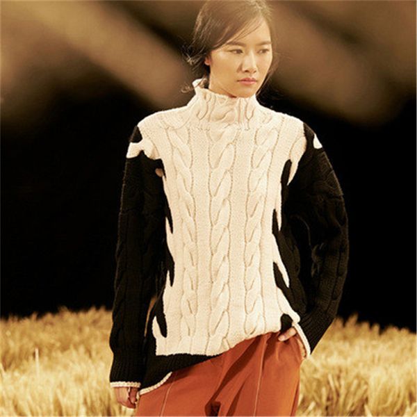 100% hand made pure wool turtleneck twisted knit women streetwear loose patchwork pullover sweater one&over size, White;black
100% hand made pure wool turtleneck twisted knit women streetwear loose patchwork pullover sweater one&over size, White;black