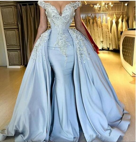 2019 light blue overskirts mermaid evening dresses beaded yousef aljasmi off the shoulder prom gowns vestidos de fiesta formal party dress, Black;red
2019 light blue overskirts mermaid evening dresses beaded yousef aljasmi off the shoulder prom gowns vestidos de fiesta formal party dress, Black;red