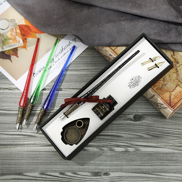 english calligraphy pen metal fountain pen set student signing gift pens office supplies luxury colorful glass for dip ink
english calligraphy pen metal fountain pen set student signing gift pens office supplies luxury colorful glass for dip ink