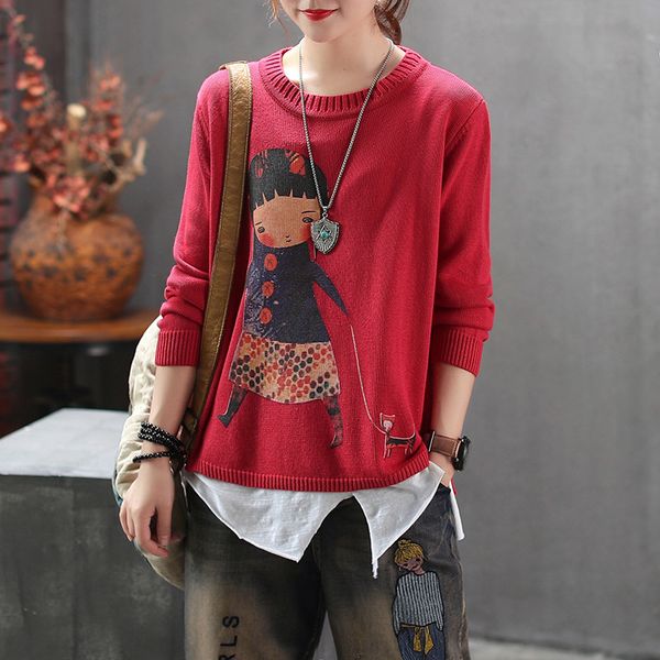 women autumn spring cartoon girl print sweaters knitted pullovers female 2019 round neck print knitwear ladies knit sweater, White;black
women autumn spring cartoon girl print sweaters knitted pullovers female 2019 round neck print knitwear ladies knit sweater, White;black