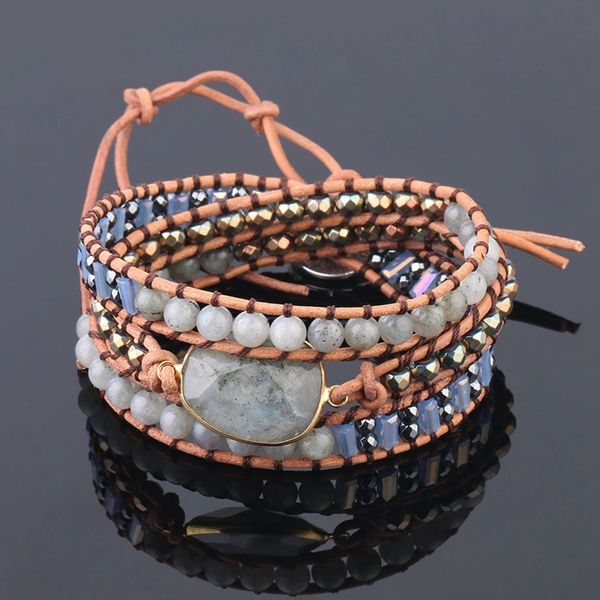 labradorite bracelets 6mm gem stone beaded leather handmade wrap multilayer bangle, Black
labradorite bracelets 6mm gem stone beaded leather handmade wrap multilayer bangle, Black