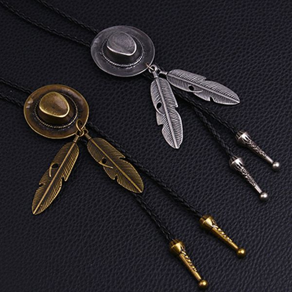 старинные плетение кожа пара ожерелье ковбойская шляпа металлическое перо кулон заявление ожерелье ювелирные изделия аксессуары горячий пода, Golden;silver 
старинные плетение кожа пара ожерелье ковбойская шляпа металлическое перо кулон заявление ожерелье ювелирные изделия аксессуары горячий пода, Golden;silver