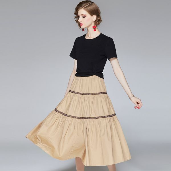 skirt set summer women 2019 new fashion round neck short sleeved solid color t shirt + vintage empire waist big swing skirt suit, White
skirt set summer women 2019 new fashion round neck short sleeved solid color t shirt + vintage empire waist big swing skirt suit, White