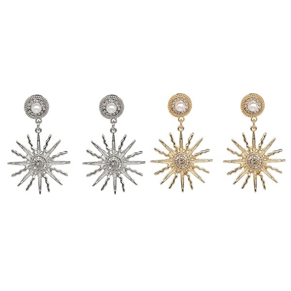 alloy inlaid pearl earrings fashion simple personality earrings 2 pairs, Golden;silver