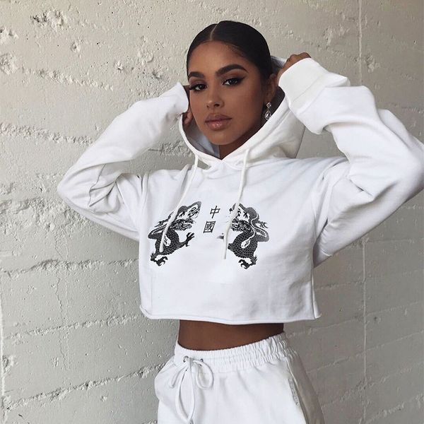 Womens Designer Shorts Hoodies Chinese Styles Double Dragon Print Bare Midriff Street Styles Womens Casual Hoodies
Womens Designer Shorts Hoodies Chinese Styles Double Dragon Print Bare Midriff Street Styles Womens Casual Hoodies