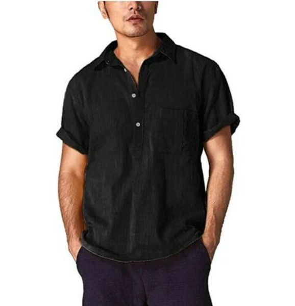 men's summer short sleeve solid slim fit tee shirts pullover muscle linen shirt casual turn down collar, White;black
men's summer short sleeve solid slim fit tee shirts pullover muscle linen shirt casual turn down collar, White;black
