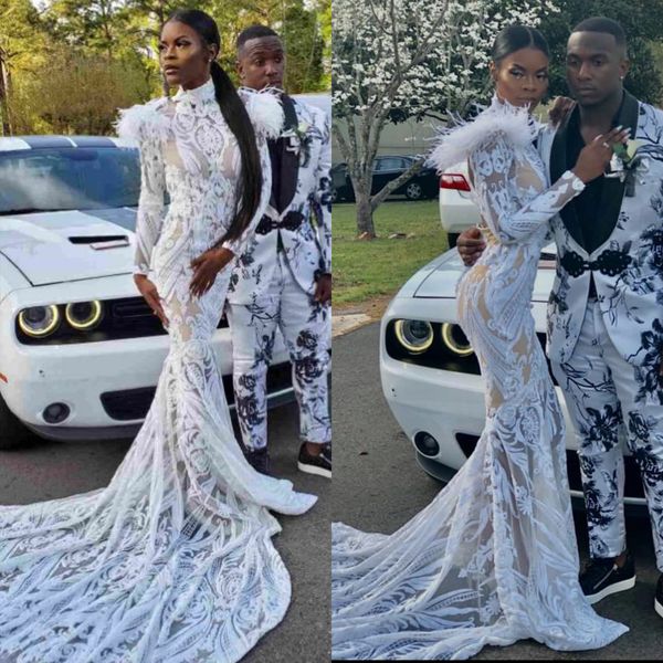 south african mermaid wedding dresses high neck lace feather long sleeve backless sweep train bridal gowns plus size robe de mariée, White
south african mermaid wedding dresses high neck lace feather long sleeve backless sweep train bridal gowns plus size robe de mariée, White