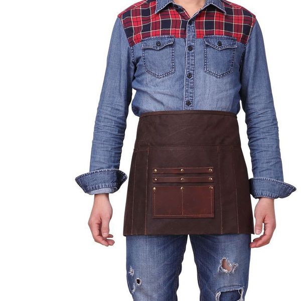 oil wax canvas waist apron with genuine leather pocket vintage waterproof kitchen chef half waist apron bartender
oil wax canvas waist apron with genuine leather pocket vintage waterproof kitchen chef half waist apron bartender