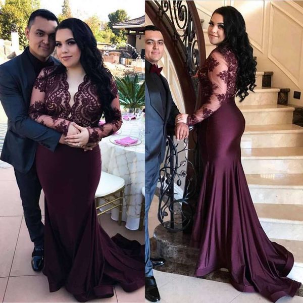 2019 dark burgundy evening dresses v neck long sleeves mermaid prom dress lace appliqued floor length saudi formal party gowns custom, Black;red
2019 dark burgundy evening dresses v neck long sleeves mermaid prom dress lace appliqued floor length saudi formal party gowns custom, Black;red